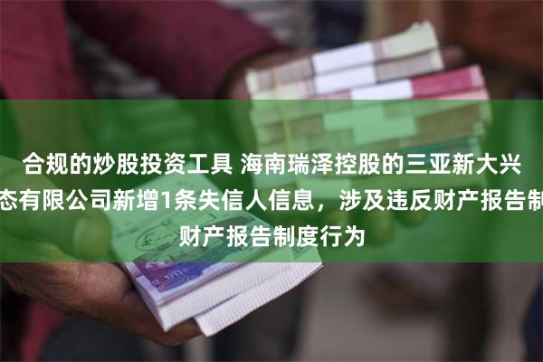 合规的炒股投资工具 海南瑞泽控股的三亚新大兴园林生态有限公司新增1条失信人信息，涉及违反财产报告制度行为